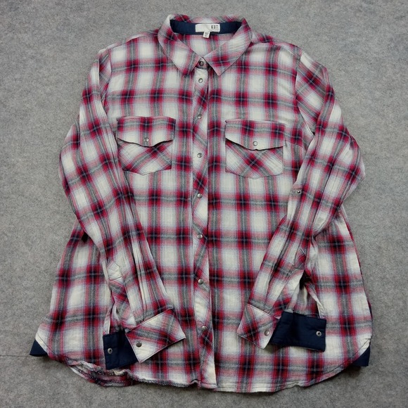 Kut from the Kloth Tops - Kut From The Kloth Shirt Womens XL Red Plaid Snap Button Up Down Flannel ST10302
